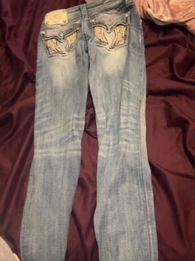 Miss Me Light Blue Bootcut Jeans with Embroidered Wing Pockets